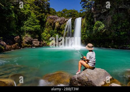 Cascata di Tawhai pesca a Tongariro NP Foto Stock