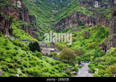 Monastero di Geghard, complesso della chiesa armena, provincia di Kotayk, Armenia, Caucaso, Asia Foto Stock