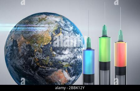 3 combinazione di vaccini per il rendering World 3D. Elementi di questa immagine fornita dalla NASA Foto Stock