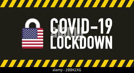 USA covid-19 blocco per il concetto di quarantena. Stop Covid-19 Coronavirus romanzo Coronavirus (2019-nCoV). Illustrazione del vettore. Illustrazione Vettoriale