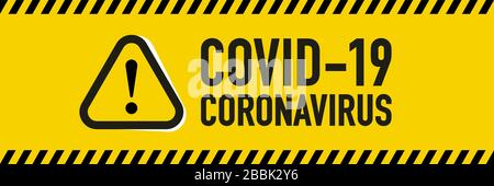 Stop Covid-19 concetto di quarantena di Coronavirus. Collezioni di strisce gialle e nere per proteggersi e prevenire la diffusione del virus ad altri Illustrazione Vettoriale