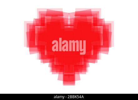 Cuore rosso brillante su sfondo bianco. Bellissimo disegno vettoriale senza cuciture. Design creativo ed elegante per banner, sfondo e sfondo Illustrazione Vettoriale