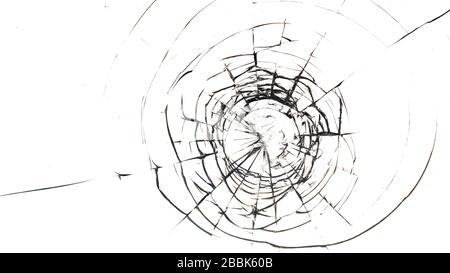 Buchi da sfere in vetro su uno sfondo bianco Foto Stock