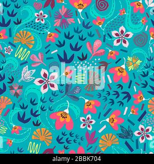 Una composizione di tagli di carta floreale e varie forme ditsy su piccola scala ispirata alla bellezza della natura primaverile-blooming. Decorazioni Earth Day Concept. Illustrazione Vettoriale