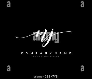 MJ lettera iniziale logo lettera disegnato a mano modello vettore, logo per la bellezza, cosmetici, matrimoni, moda e business Illustrazione Vettoriale