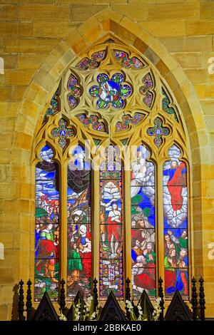 Vetrate nella Garrison Church, The Rocks District, Sydney, nuovo Galles del Sud, Australia Foto Stock