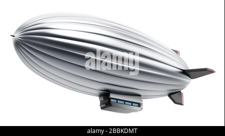 Argento zeppelin isolato su sfondo bianco. Figura 3D. Foto Stock