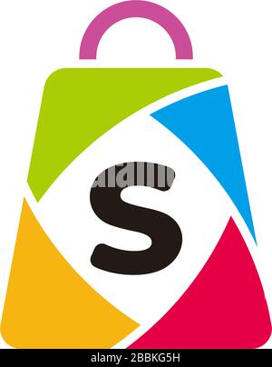 lettera s vendita carta shopping bag disegno geometrico vettore logo Illustrazione Vettoriale