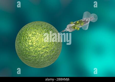 3d rendering, vista ravvicinata del virus verde, che è pericoloso casi di influenza con il trattamento del vaccino. Foto Stock