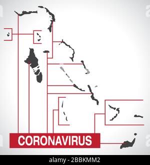 Mappa delle Bahamas con illustrazione di avvertimento Coronavirus Illustrazione Vettoriale