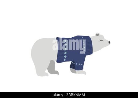 Un orso polare in un maglione blu. Illustrazione del vettore. Animale cartone animato. Illustrazione Vettoriale