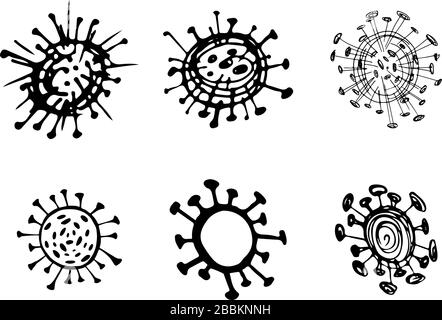 Insieme di icone della linea vettoriale relative ai batteri. Infezione da coronavirus. Disegno di linea. Raccolta di icone mediche. COVID-19. 2019 romanzo Coronavirus 2019 Illustrazione Vettoriale