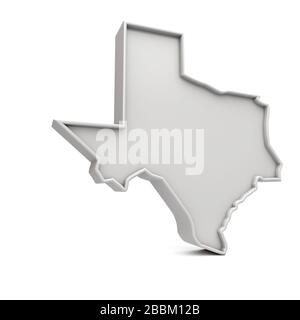 Stato americano del Texas, semplice mappa 3D in grigio bianco. Rendering 3D Foto Stock