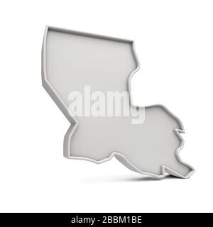 Stato americano della Louisiana, semplice mappa 3D in grigio bianco. Rendering 3D Foto Stock