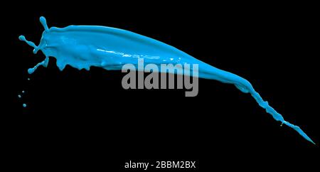 splendido spruzzi di vernice blu isolato su sfondo nero Foto Stock