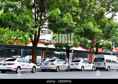 Taxi allineati con pochissimi clienti a Sydney, Australia Foto Stock