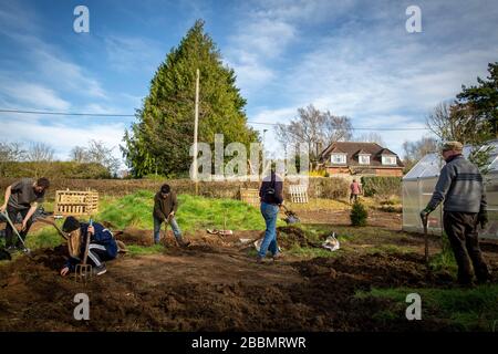 Lavorando su una nuova assegnazione per sviluppare il loro proprio alimento e rimanere sano Foto Stock