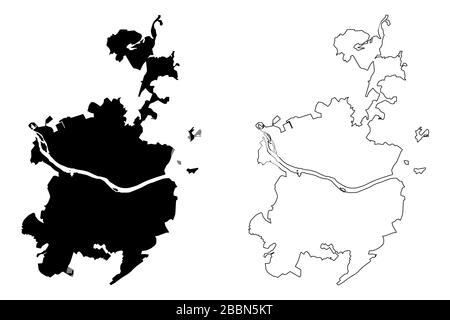 Kemerovo City (Federazione Russa, Russia) mappa vettore illustrazione, schizzo scribble Città di Kemerovo mappa Illustrazione Vettoriale