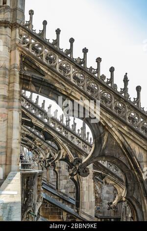 Milano, Italia - 1 ago 2019: Veduta aerea dal tetto del Duomo di Milano - Duomo di Milano, Lombardia, Italia. Foto Stock