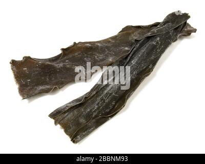 Dried Kombu - Seaweed isoladet su sfondo bianco Foto Stock