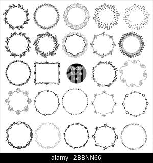 Set di frame doodle astratti. Isolato astratto mano disegnato arte su sfondo bianco. Illustrazione Vettoriale