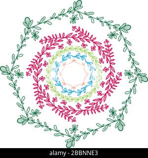 Set di cornici floreali astratte. Isolato astratto mano disegnato arte su sfondo bianco. Illustrazione Vettoriale