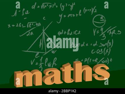 sfondo matematico. Formule scientifiche disegnate a mano su sfondo verde. Illustrazione Vettoriale