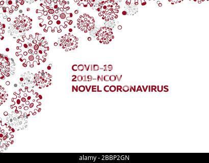 Banner delle cellule del virus del coronavirus rosso. Background infezioni da coronavirus. Design su sfondo bianco. Illustrazione vettoriale e banner, supporti Illustrazione Vettoriale