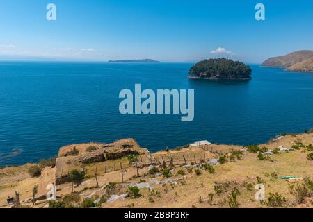 Isla del Sol o Isola del Sole, Lago Titicaca, Dipartimento la Paz, Ande, Bolivia, America Latina Foto Stock