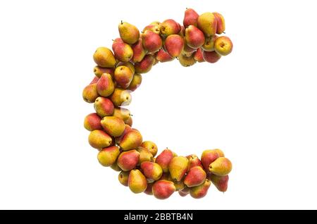 Lettera C delle pere, resa 3D isolata su fondo bianco Foto Stock