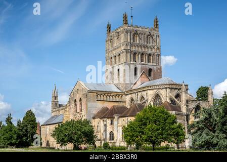 L'Abbazia di Tewkesbury (Chiesa abbaziale di Santa Maria Vergine) è una chiesa parrocchiale e un ex monastero benedettino, Gloucestershire, Inghilterra Foto Stock