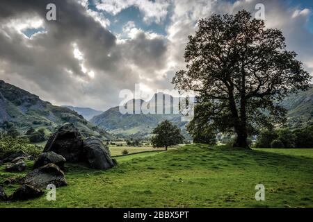 I Boulders di Langdale, curati dal National Trust, Lake District National Park, Cumbria, Inghilterra Foto Stock