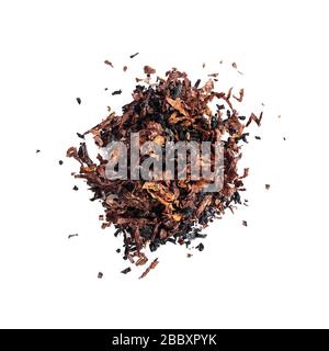 tagliare e asciugare le foglie di tabacco su uno sfondo bianco Foto Stock