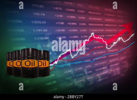 Curva e frecce del concetto di mercato del petrolio Foto Stock