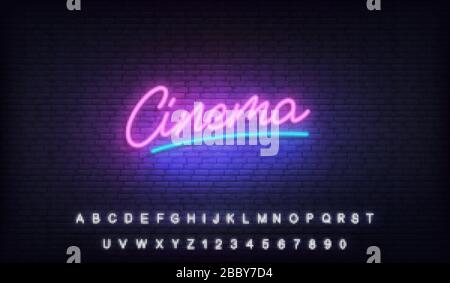Modello neon per cinema. Incandescente neon etichetta Cinema Illustrazione Vettoriale