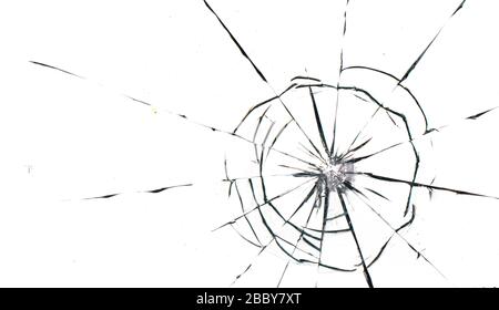 Buchi da sfere in vetro su uno sfondo bianco Foto Stock