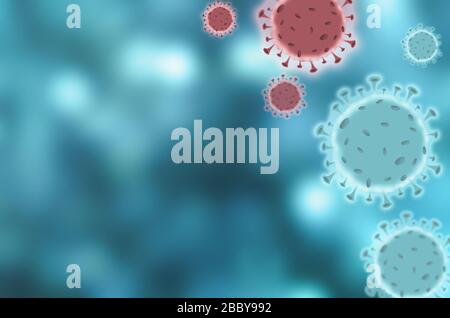 Virus Corona o ceppi di virus Covid-19 sullo sfondo. Spazio di copia Foto Stock
