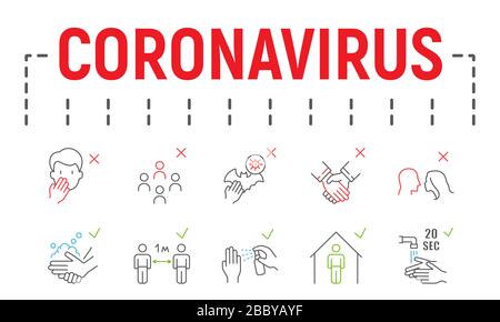 Set di icone della linea di colore del coronavirus, raccolta di simboli di malattia, schizzi vettoriali, illustrazioni del logo, icone del covid 19, pittogrammi lineari dei segni epidemici Illustrazione Vettoriale