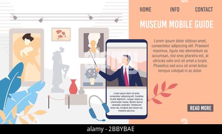 Museo Mobile Guide Flat Vector Landing Page Illustrazione Vettoriale