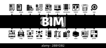 BIM Building Information Minimal Infografica Banner Vector Illustrazione Vettoriale