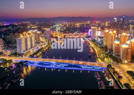 Veduta aerea del paesaggio urbano di Fuzhou in Cina Foto Stock