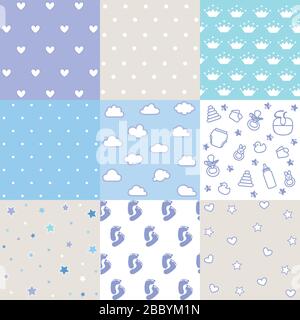 Set di modelli per bambini. Vettore di campitura senza giunture. Elementi di progettazione. Illustrazione Vettoriale