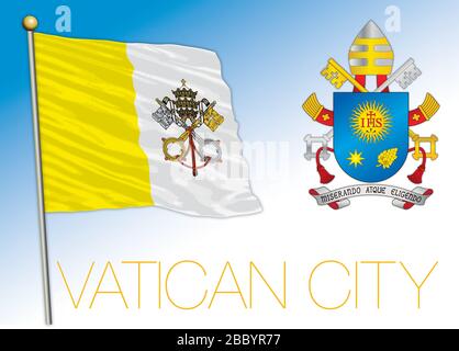 Vaticano Santa sede bandiera nazionale ufficiale e stemma, Roma, illustrazione vettoriale Illustrazione Vettoriale