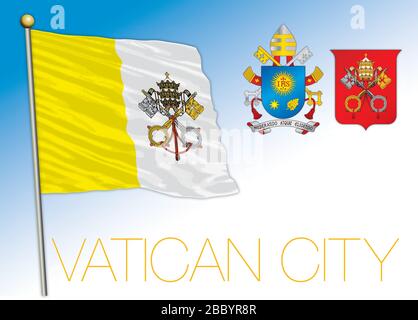 Vaticano Santa sede bandiera nazionale ufficiale e stemma, Roma, illustrazione vettoriale Illustrazione Vettoriale