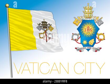 Vaticano Santa sede bandiera nazionale ufficiale e stemma, Roma, illustrazione vettoriale Illustrazione Vettoriale