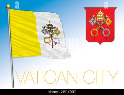 Vaticano Santa sede bandiera nazionale ufficiale e stemma, Roma, illustrazione vettoriale Illustrazione Vettoriale