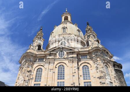 Frauenkirche chiesa. Punto di riferimento religioso a Dresda, Germania. Foto Stock