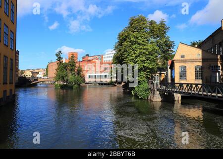 Norrkoping città in Svezia. Ex paesaggio industriale - architettura rivitalizzato. Foto Stock