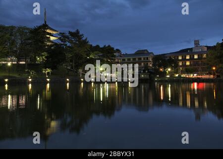 Nara, Giappone - Vista serale dello stagno Sarusawa-ike. Foto Stock