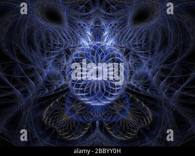 Grafica trama astratta. Sfondo reso dal computer. Frattale 3D. Motivo blu complesso. Foto Stock